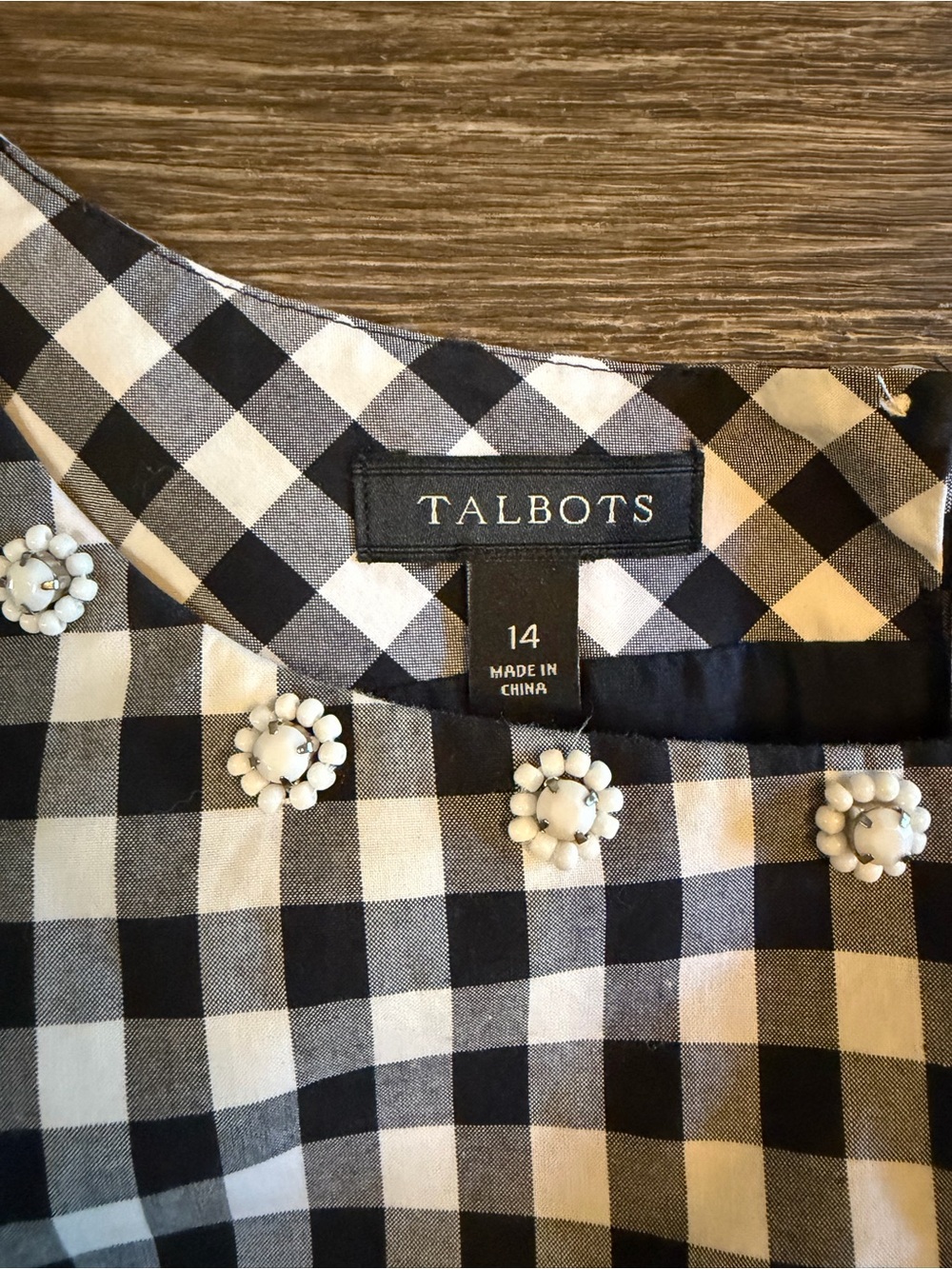 Talbots Women’s Cottagecore Picnic Gingham Tank Top w/Floral Beaded Embellished - Picture 3 of 8